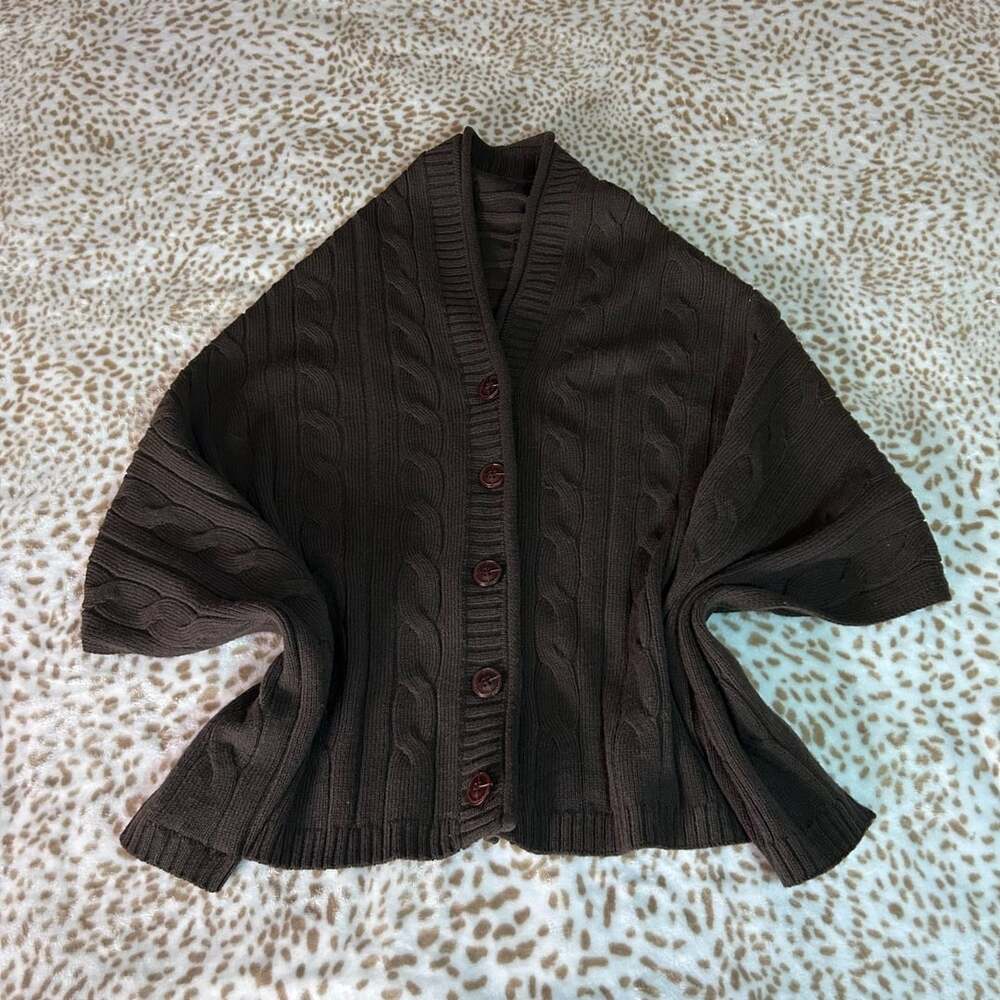 Design History Cape Cardigan Brown Acrylic Wool Knit